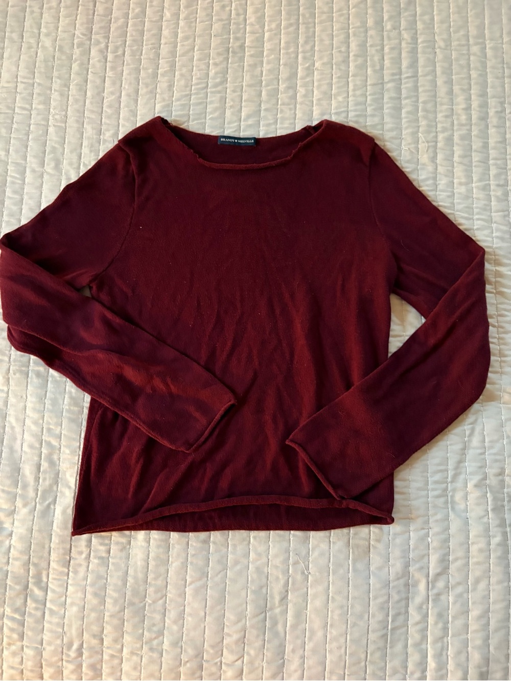 Brandy Melville Long-Sleeve Crewneck Top in Burgundy